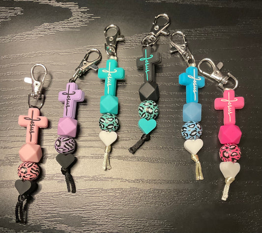 BEADED JESUS CROSS KEYCHAIN
